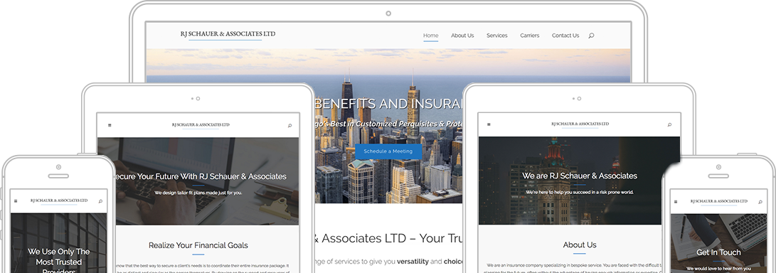 The RJ Schauer website shown on a laptop, tablet and phone